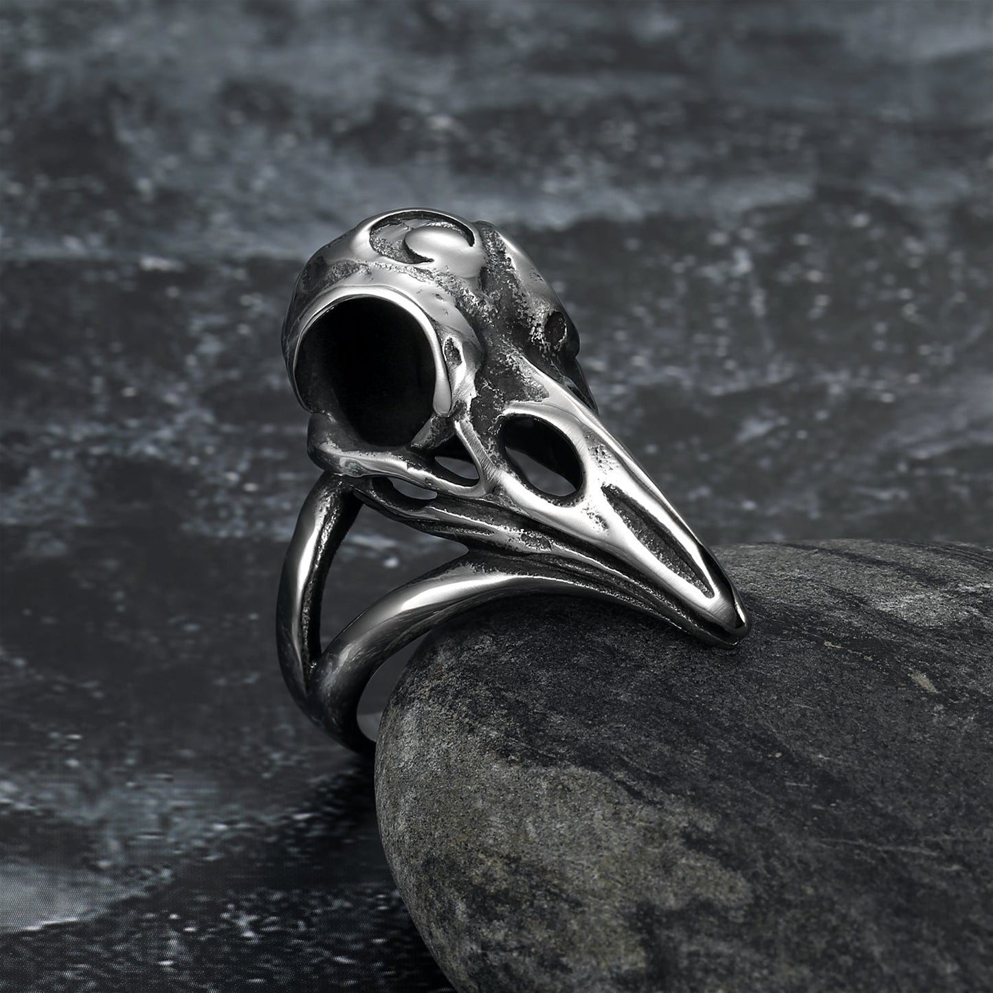 Nordic Pride Handcrafted Stainless Steel Raven Skull Biker Ring
