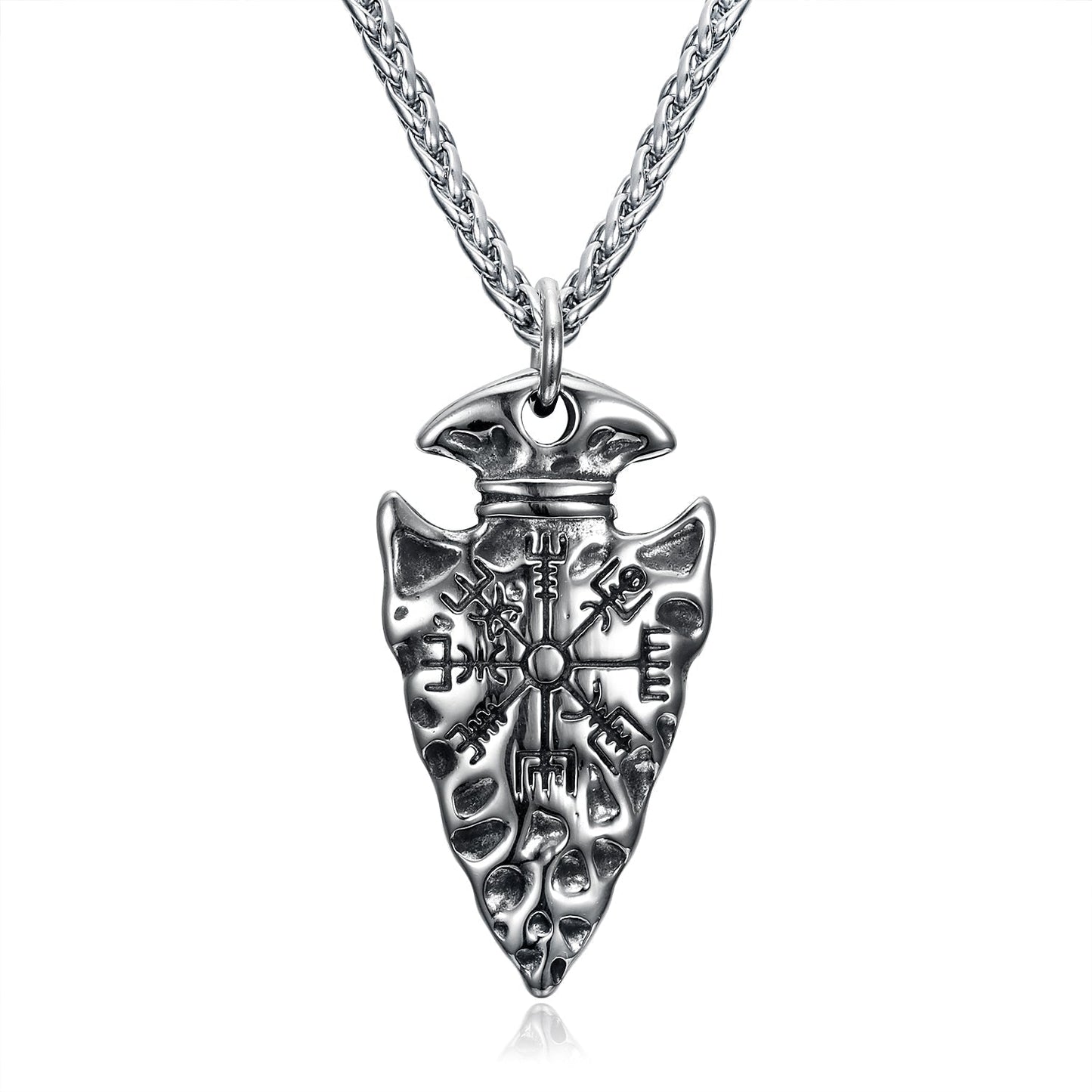 Nordic Pride Handcrafted Stainless Steel Nordic Spear Head Pendant with Helm of Terror