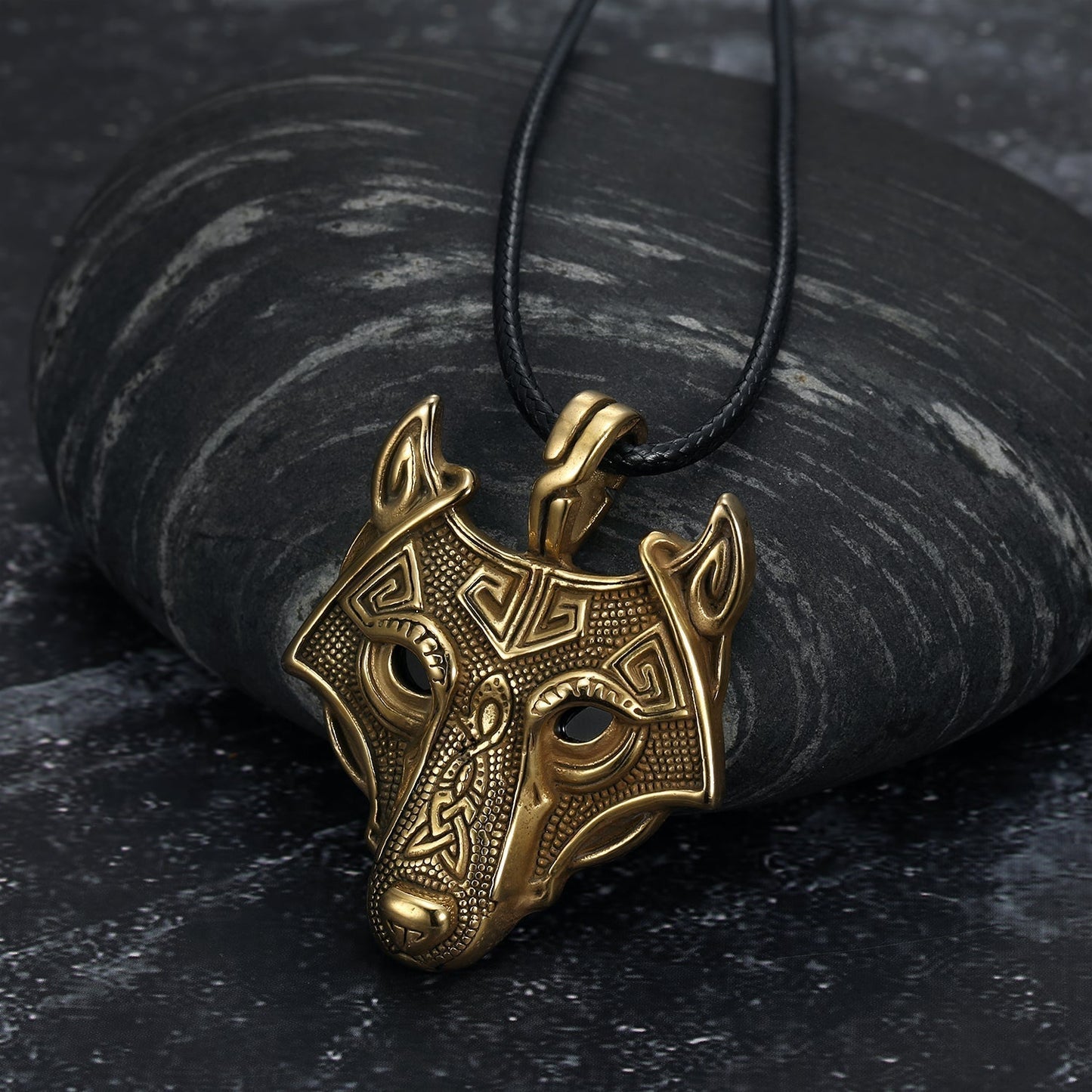 Nordic Pride Norse Grey Wolf Head Pendant & Chain - Leather Chain