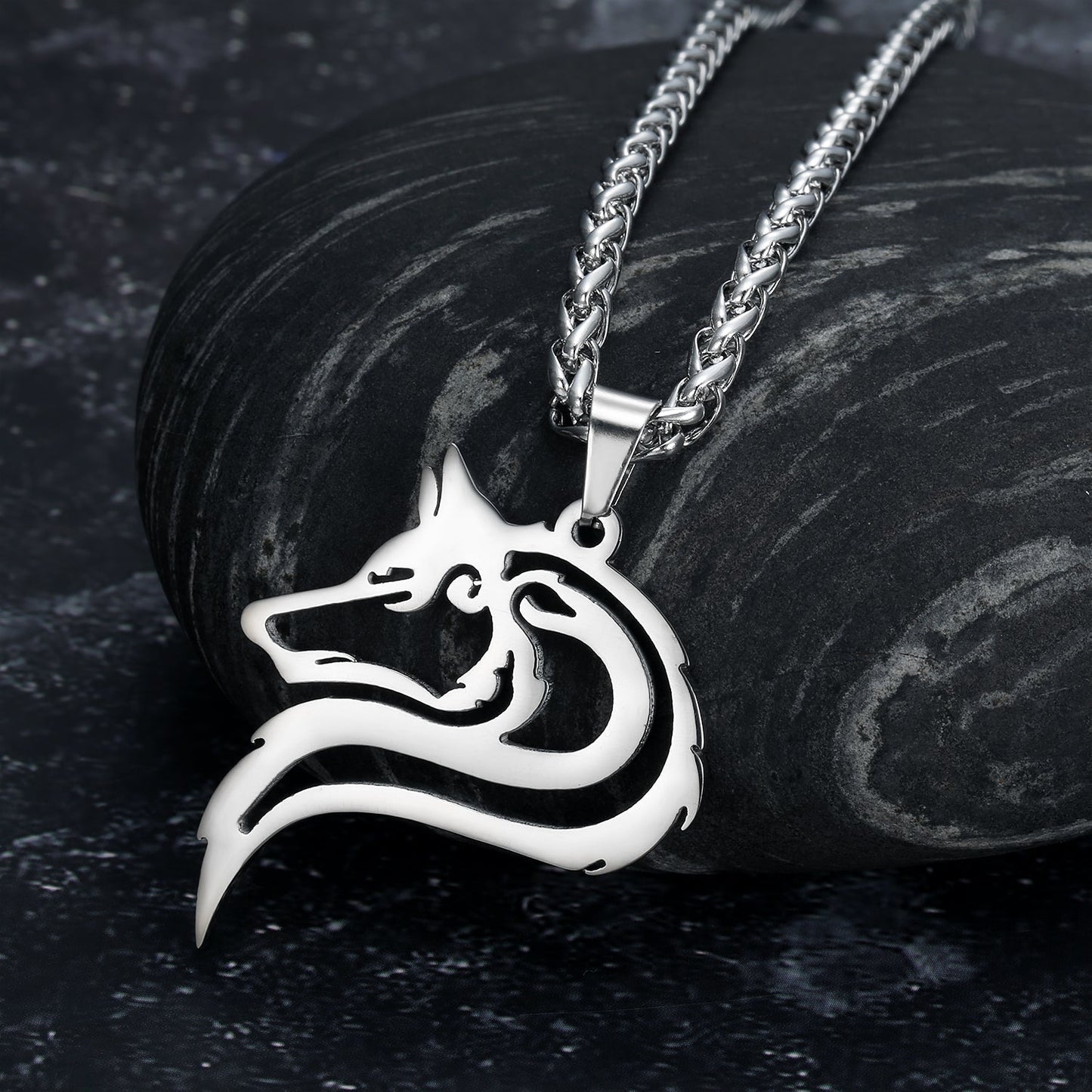 Nordic Pride Handcrafted Stainless Steel Odin's Grey Wolf Head Pendant