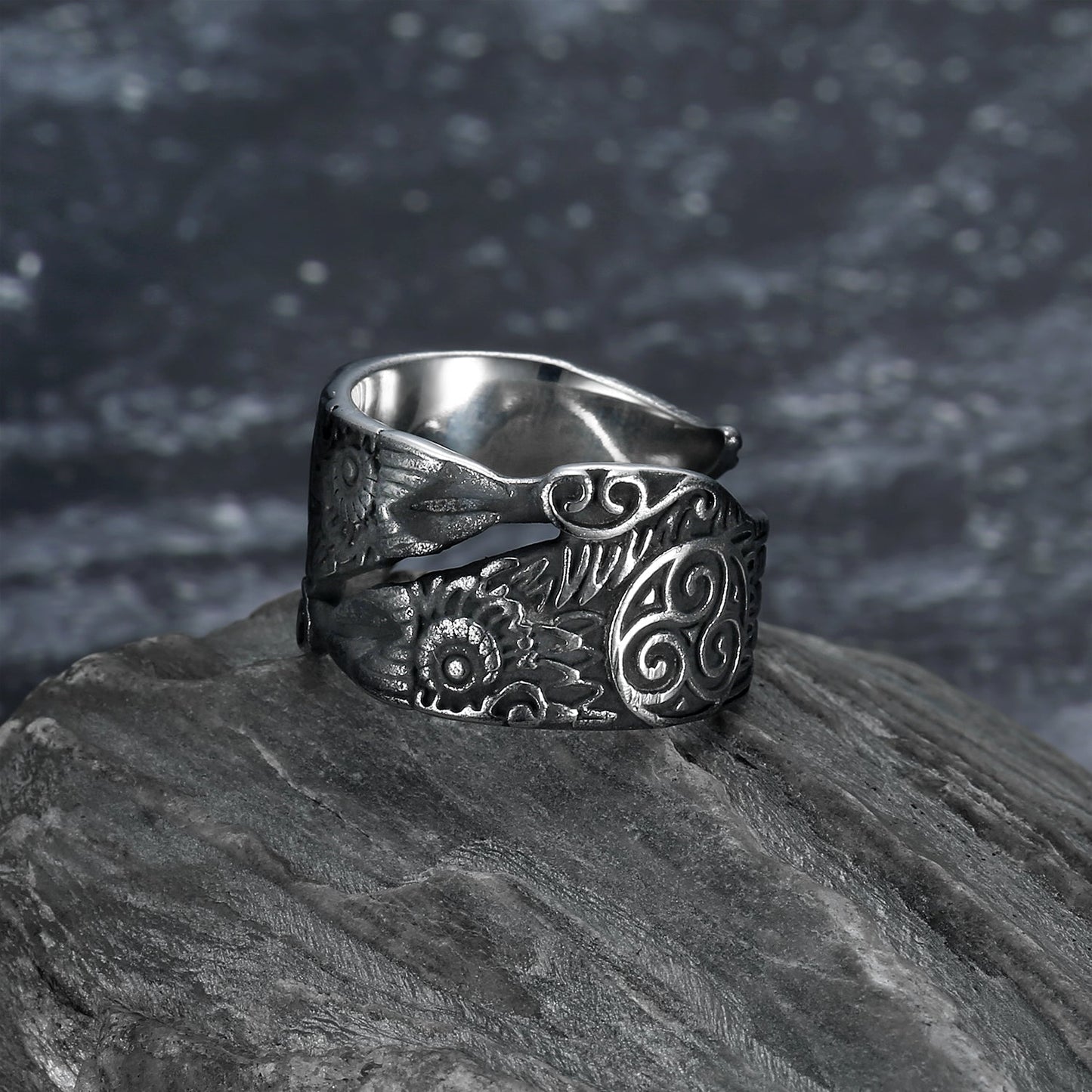 Nordic Pride Handcrafted Stainless Steel Adjustable Raven Ring
