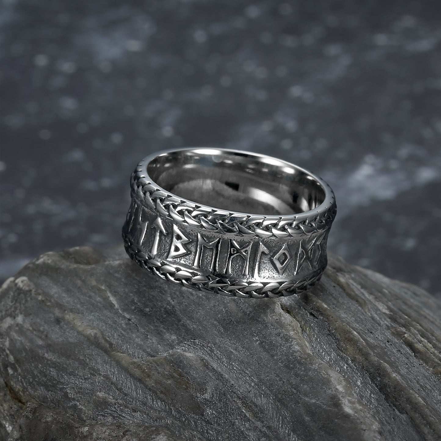 Nordic Pride Handcrafted Stainless Steel Rune and Knotwork Ring
