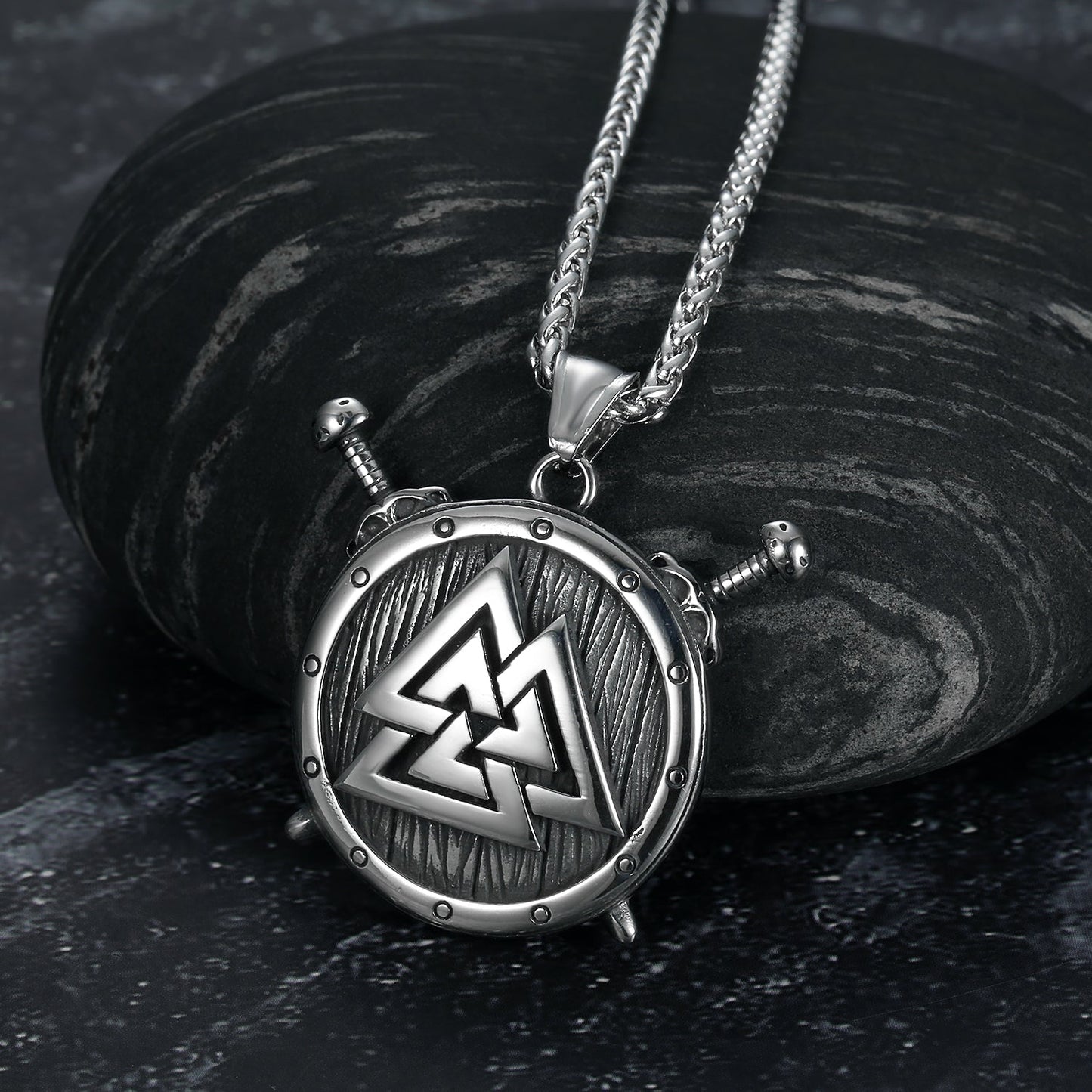 Nordic Pride Stainelss Steel Nordic Shield and Valknut Symbol Pendant & Chain