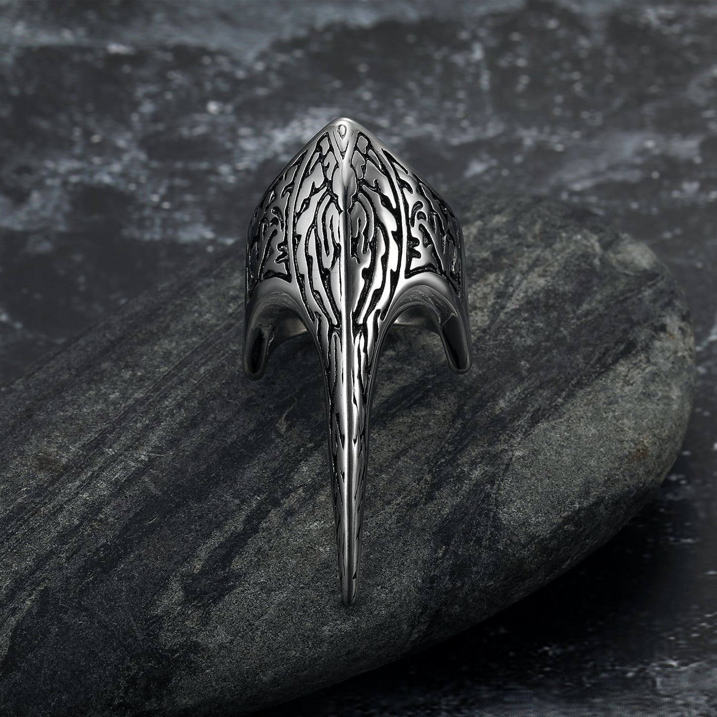 Nordic Pride Handcrafted Stainless Steel Stylized Raven Skull Ring