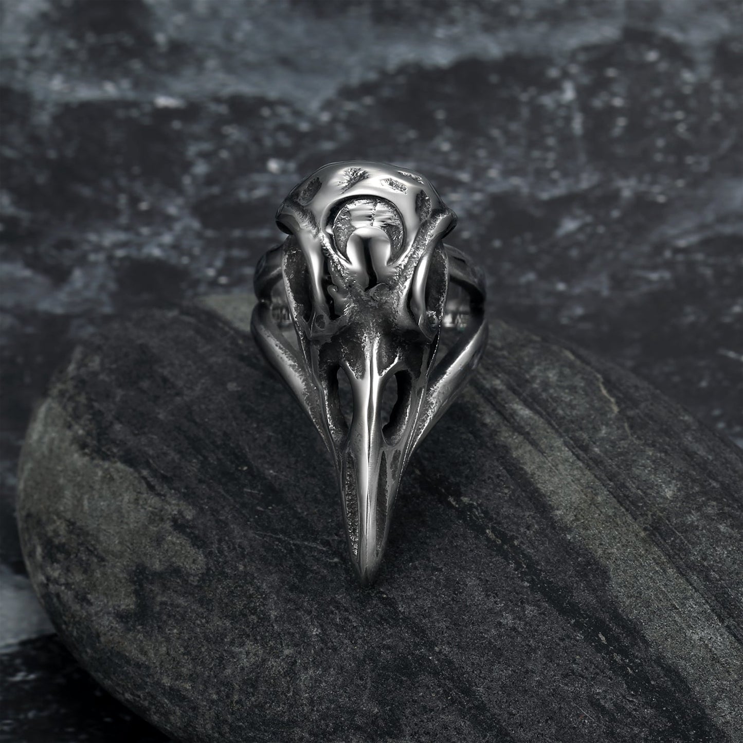 Nordic Pride Handcrafted Stainless Steel Raven Skull Biker Ring