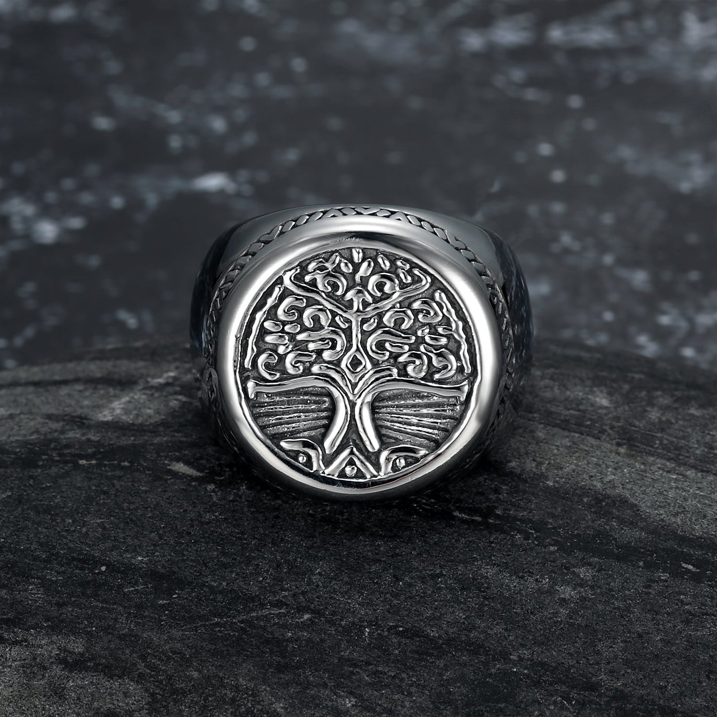 Nordic Pride Handcrafted Stainless Steel Celtic Tree of Life Circular Ring