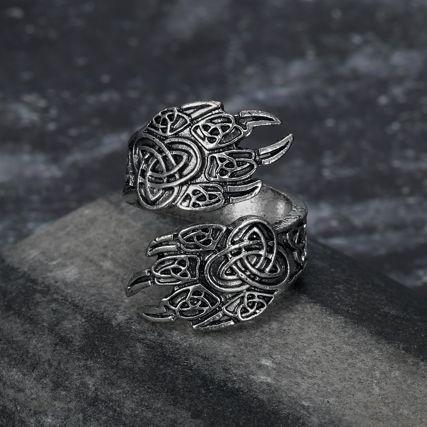 Nordic Pride Handcrafted Stainless Steel Adjustable Bear Paw Ring