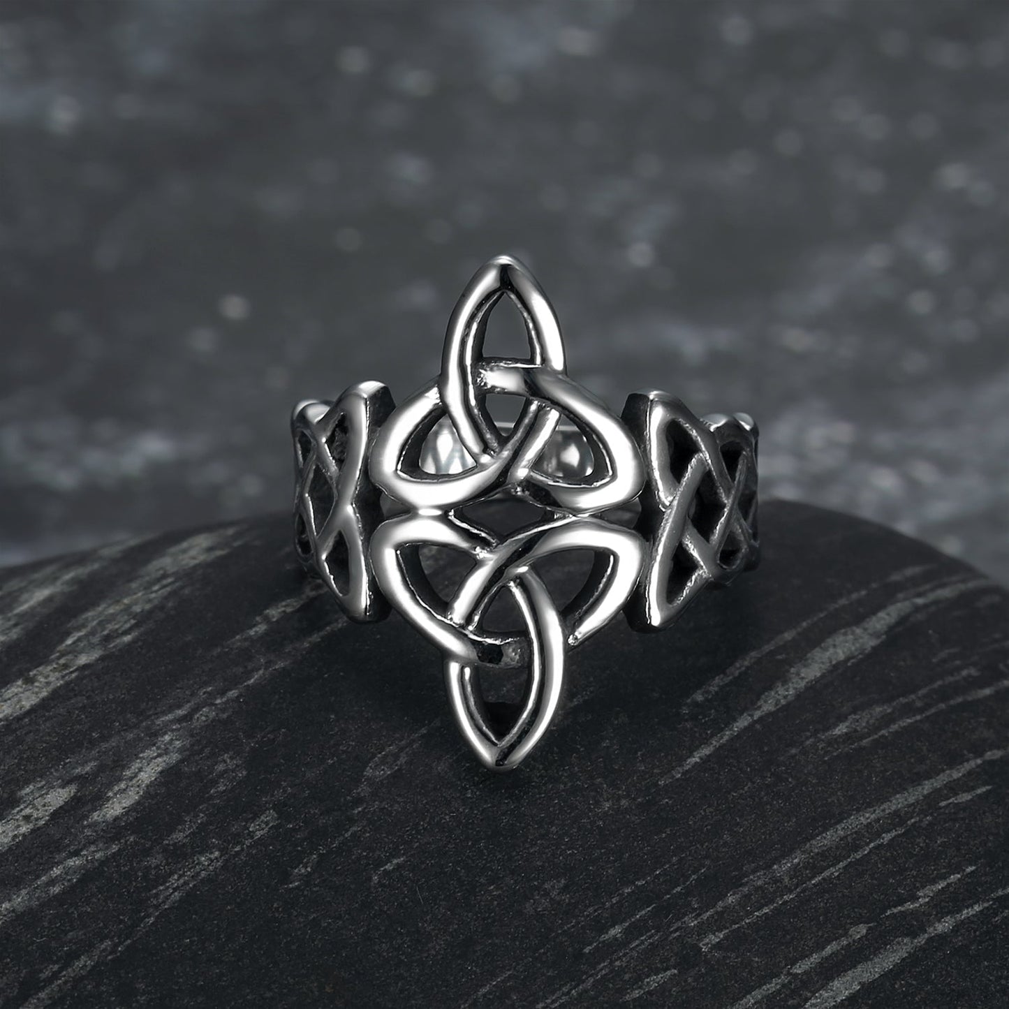 Nordic Pride Handcrafted Stainless Steel Triquetra and Celtic Knot Ring