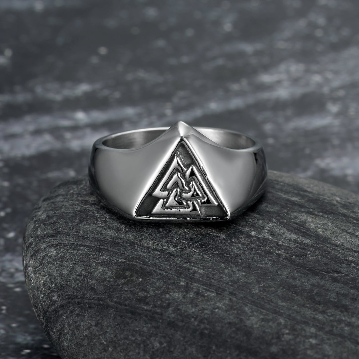 Nordic Pride Handcrafted Stainless Steel Triangular Valknut Symbol Ring
