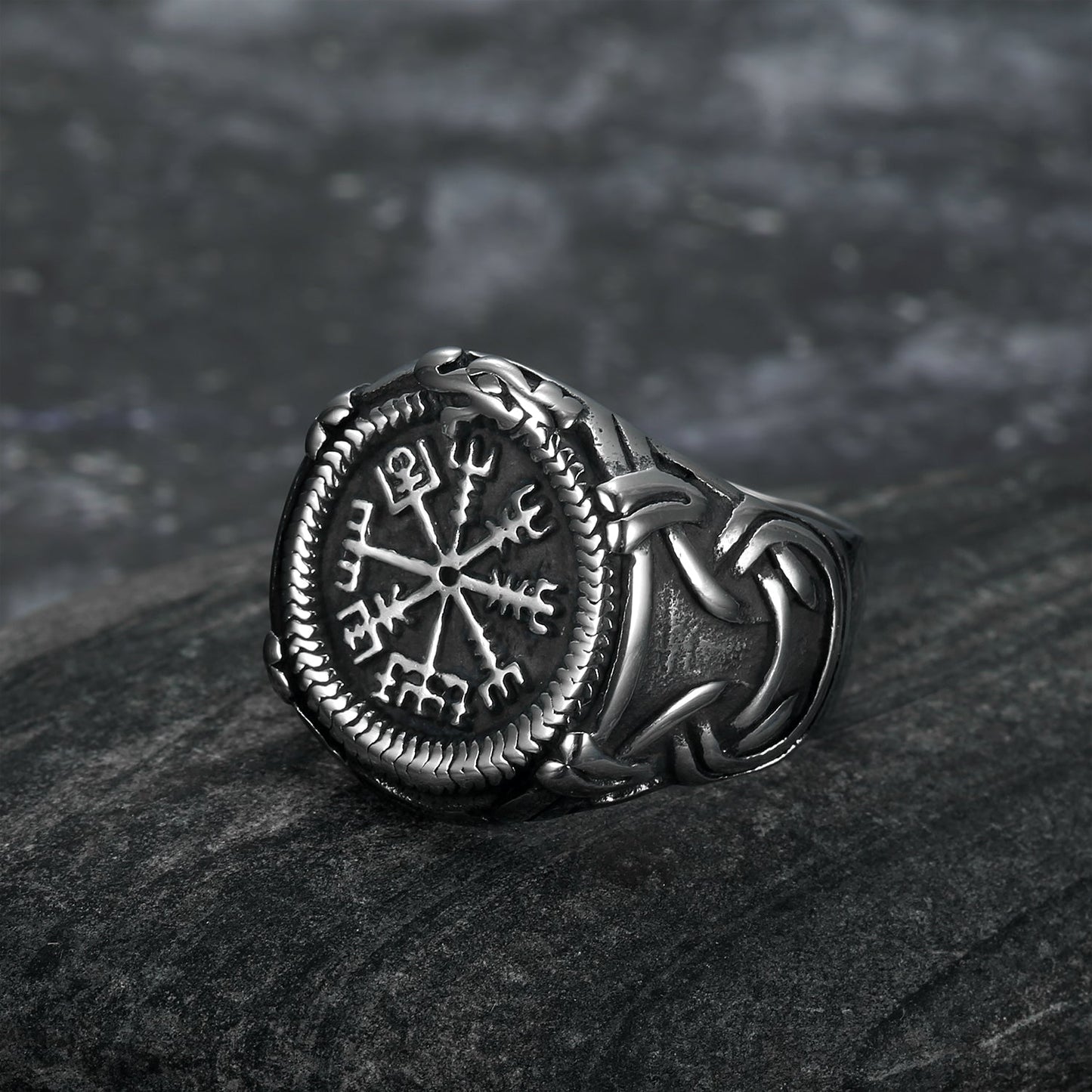Nordic Pride Handcrafted Stainless Steel Icelandic Stave and Jormungand Ring