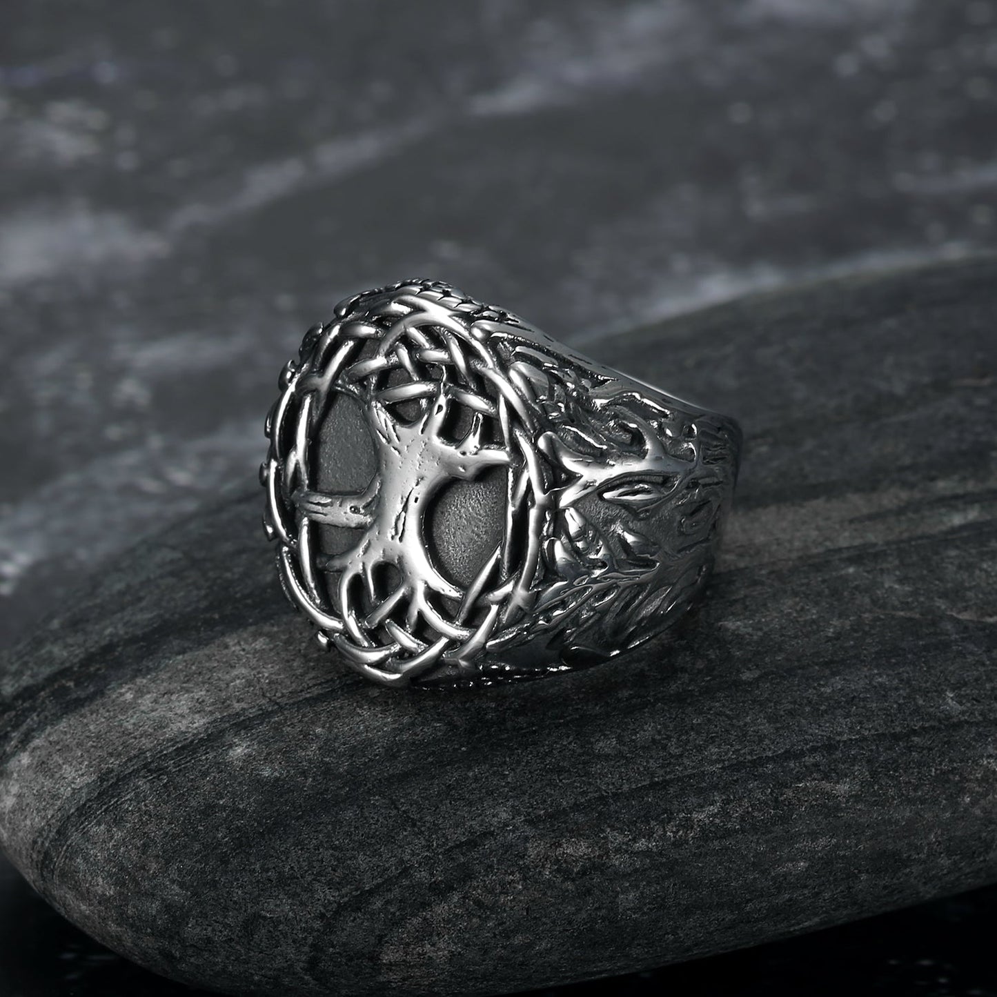 Nordic Pride Handcrafted Stainless Steel Celtic Tree of Life Signet Ring