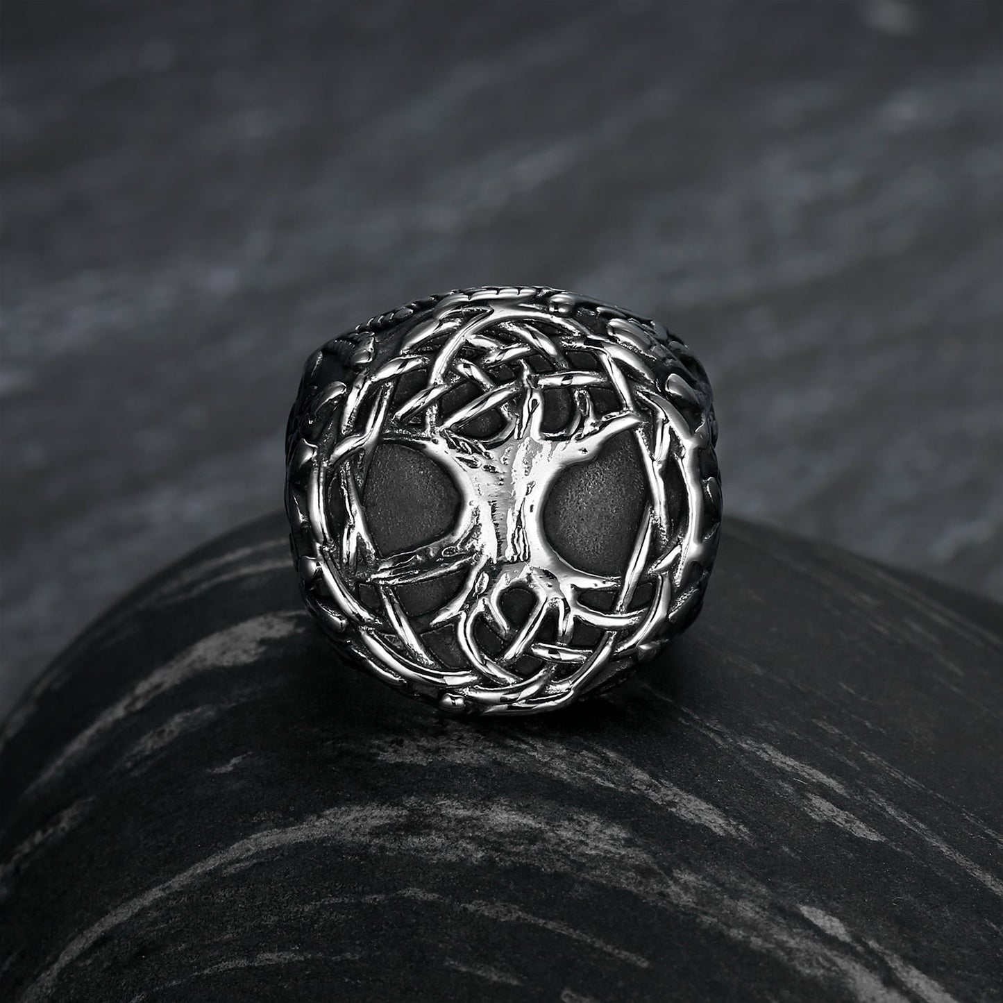 Nordic Pride Handcrafted Stainless Steel Celtic Tree of Life Signet Ring