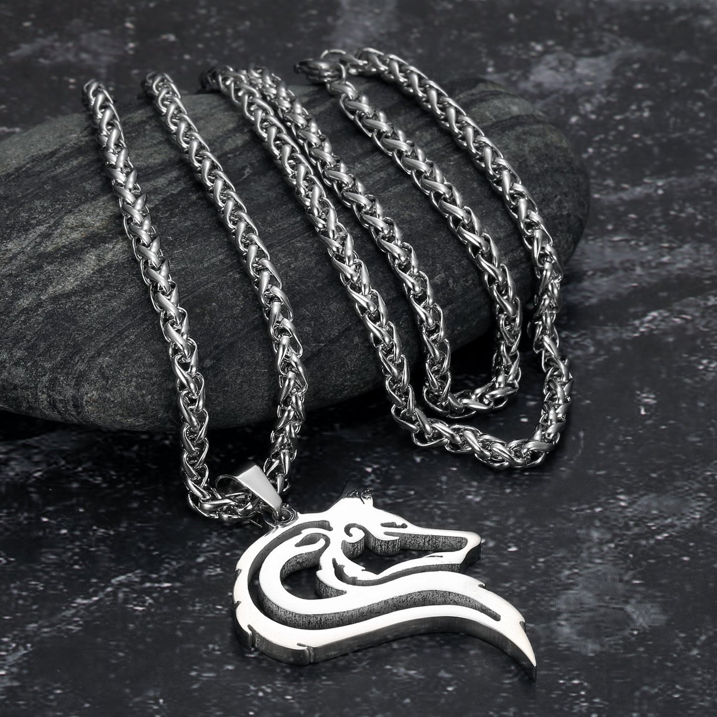 Nordic Pride Handcrafted Stainless Steel Odin's Grey Wolf Head Pendant