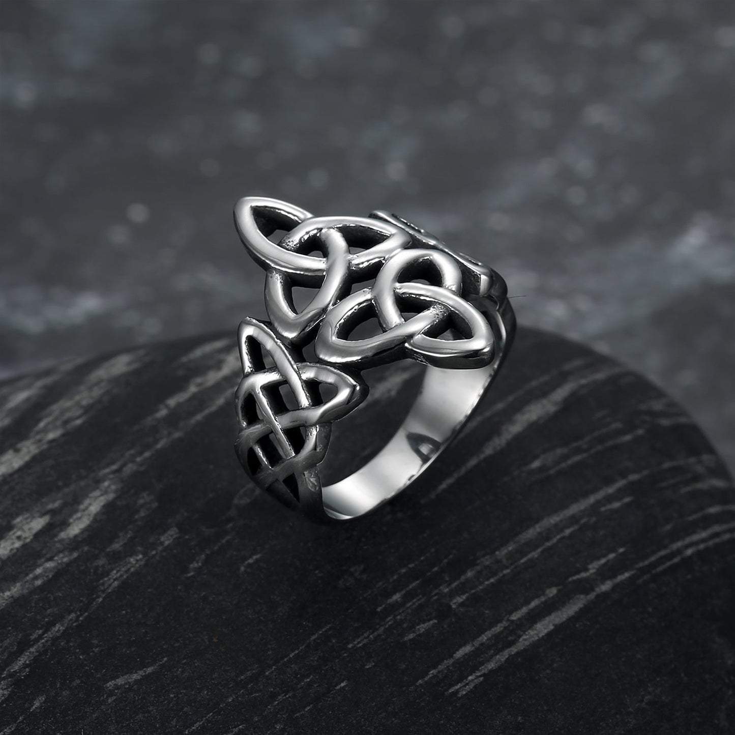 Nordic Pride Handcrafted Stainless Steel Triquetra and Celtic Knot Ring