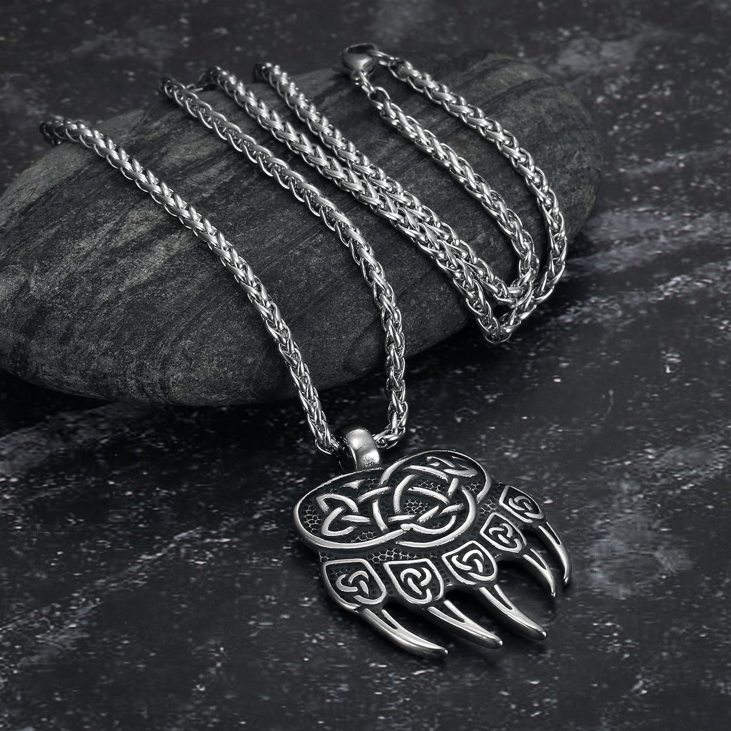 Nordic Pride Handcrafted Stainless Steel Bear Paw Pendant & Chain