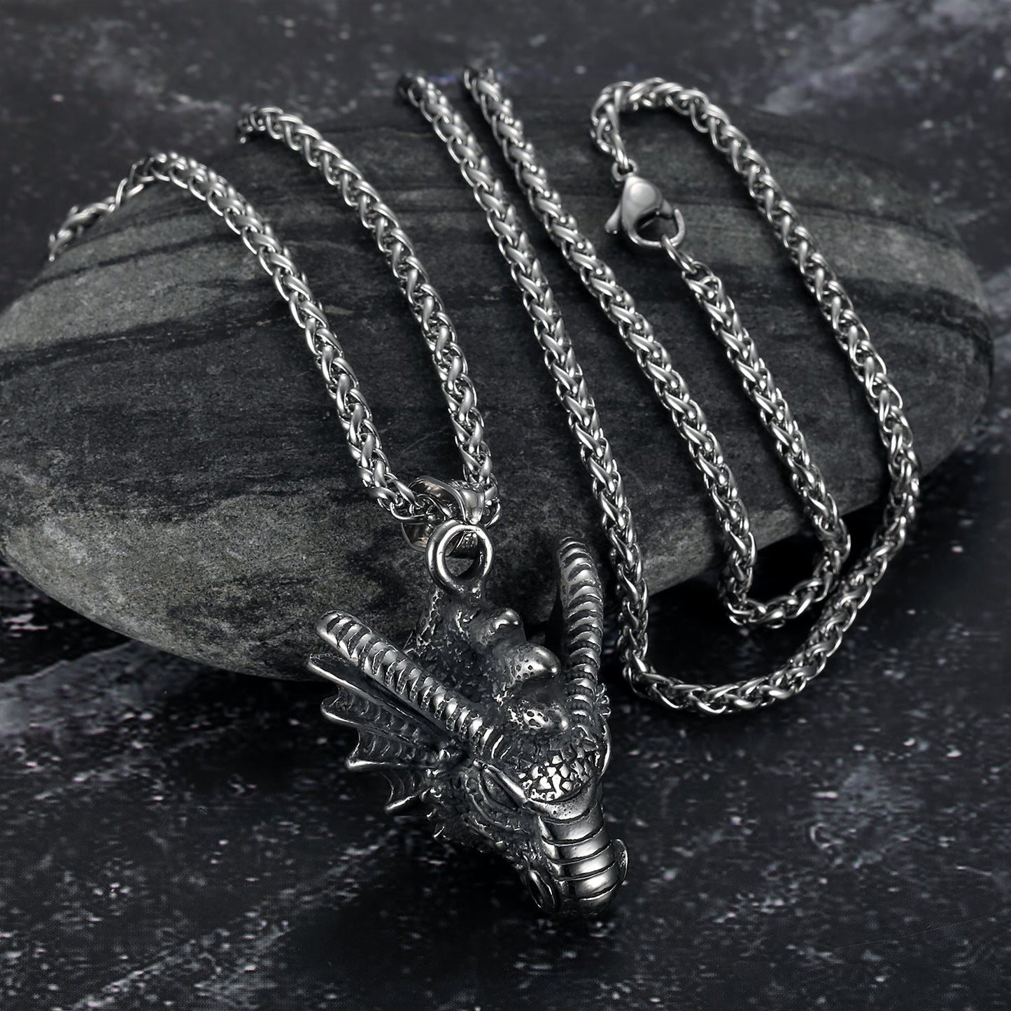 Nordic Pride Handcrafted Stainless Steel Basilisk Head Pendant & Chain