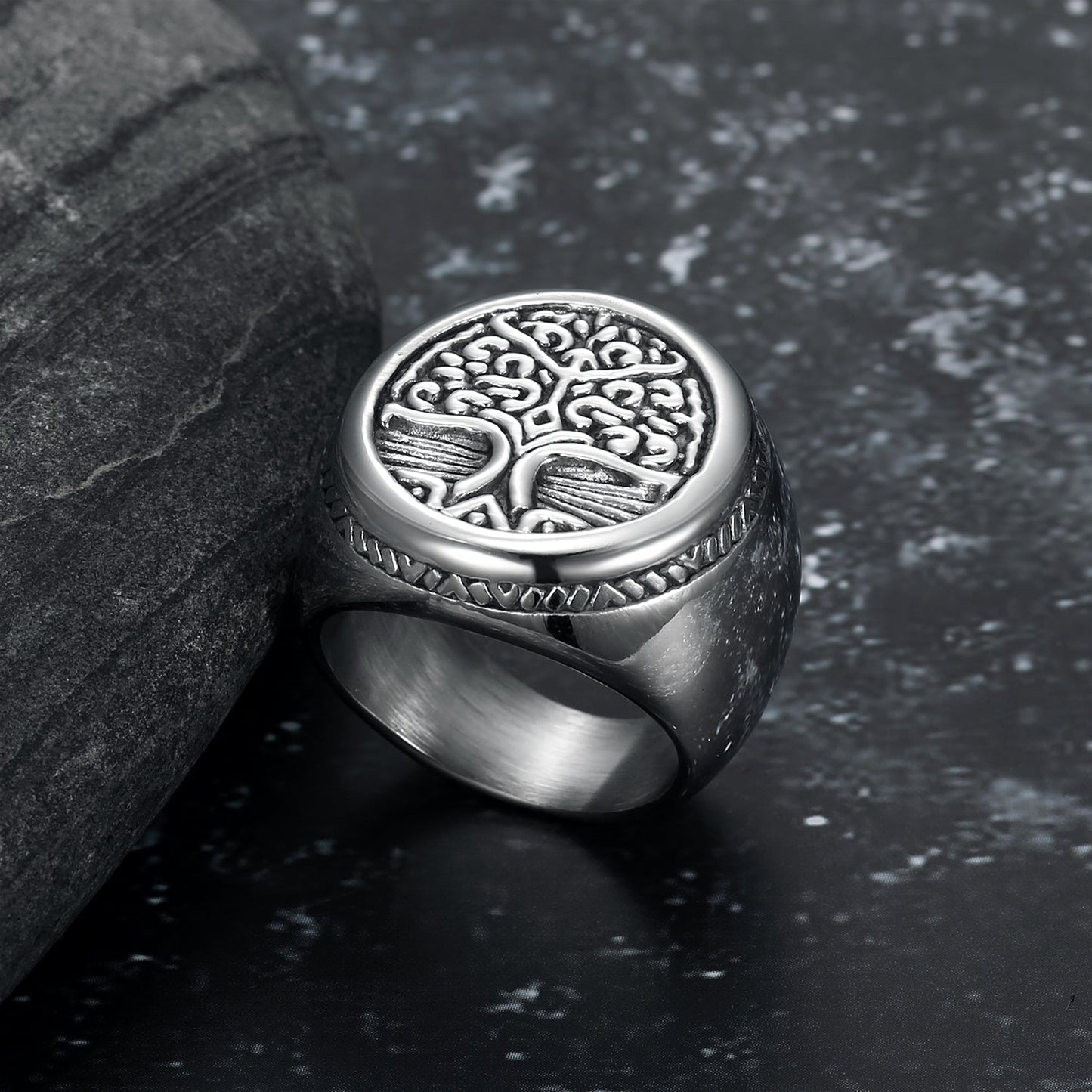 Nordic Pride Handcrafted Stainless Steel Celtic Tree of Life Circular Ring