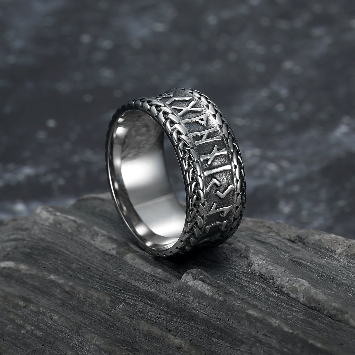 Nordic Pride Handcrafted Stainless Steel Rune and Knotwork Ring