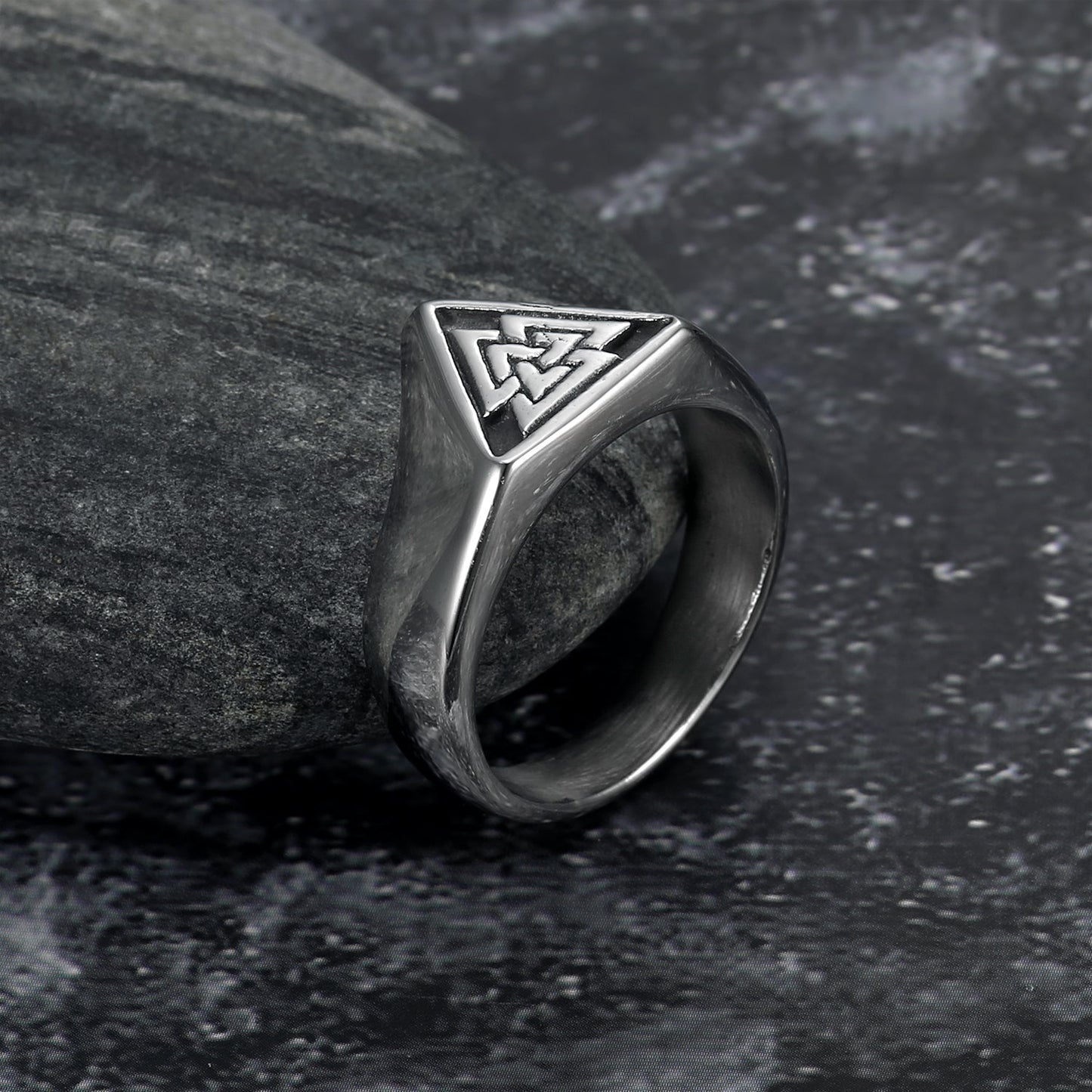 Nordic Pride Handcrafted Stainless Steel Triangular Valknut Symbol Ring