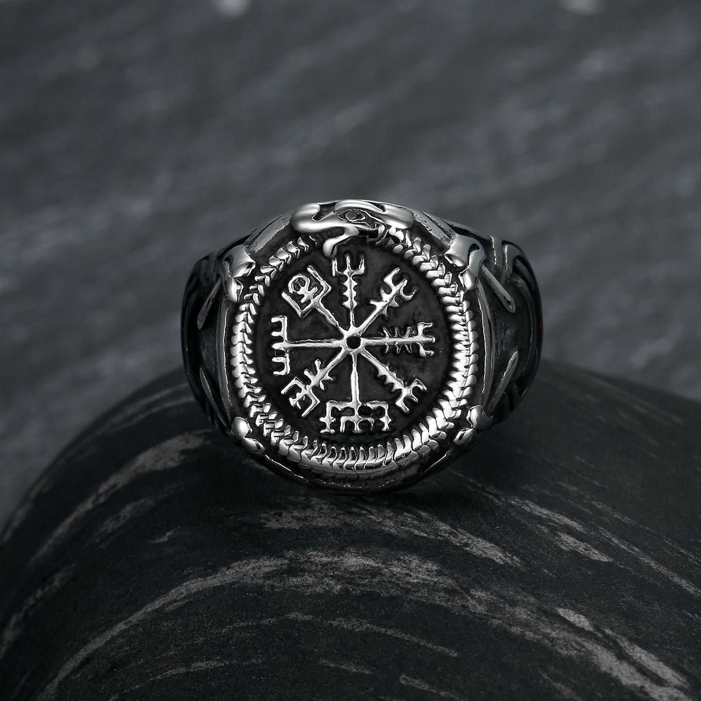Nordic Pride Handcrafted Stainless Steel Icelandic Stave and Jormungand Ring