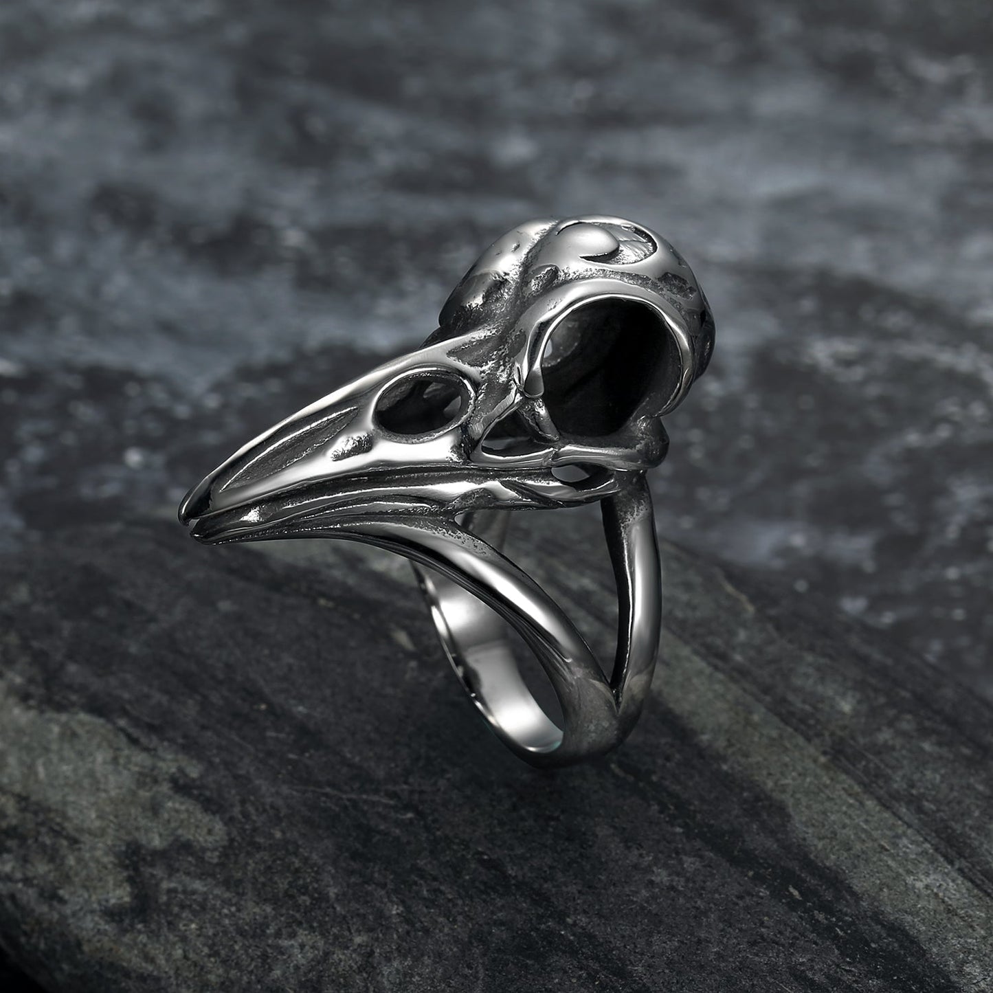Nordic Pride Handcrafted Stainless Steel Raven Skull Biker Ring