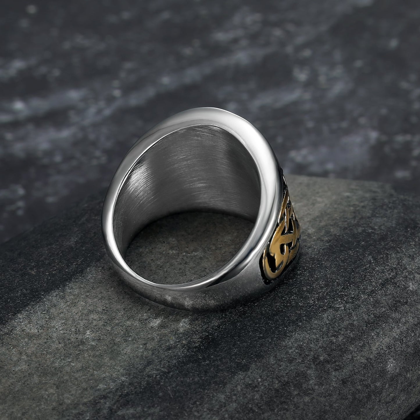 Nordic Pride Handcrafted Stainless Steel Icelandic Stave and Celtic Knot Ring