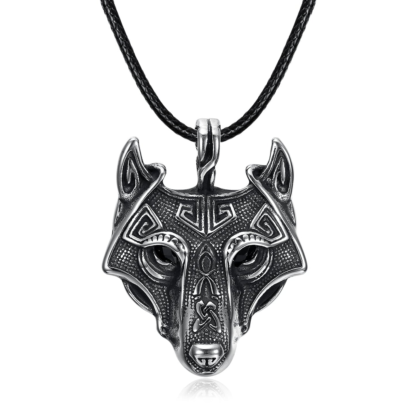 Nordic Pride Norse Grey Wolf Head Pendant & Chain - Leather Chain