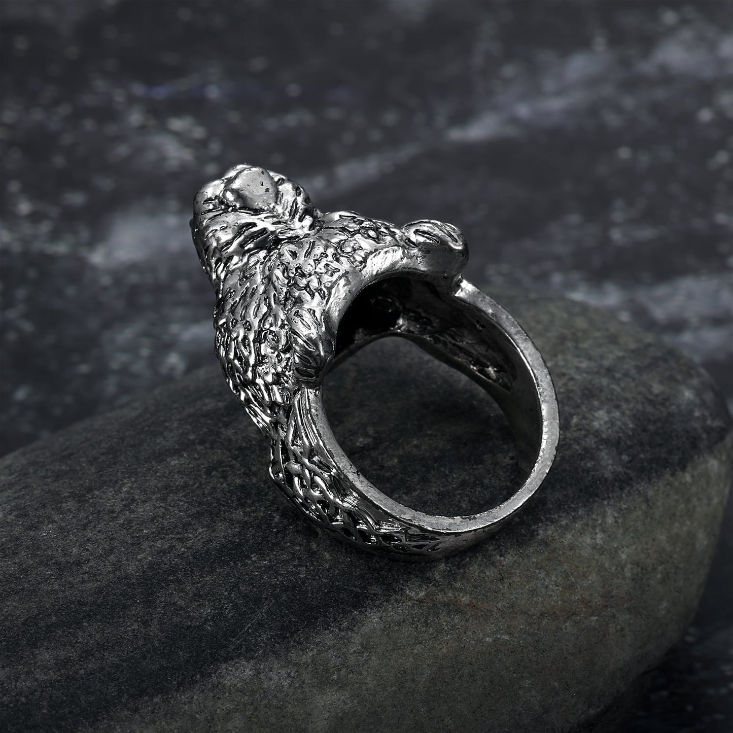 Nordic Pride Handcrafted Stainless Steel Odin and Grey Wolf Ring