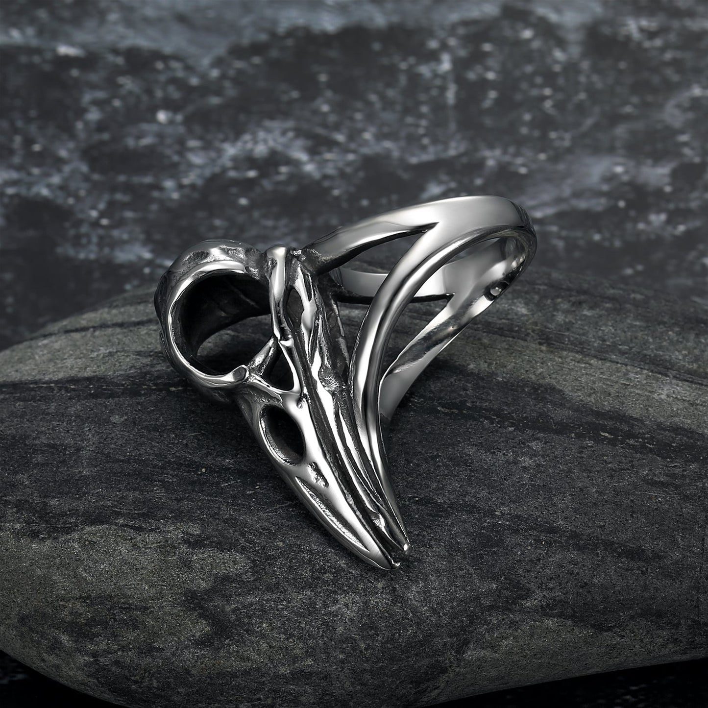 Nordic Pride Handcrafted Stainless Steel Raven Skull Biker Ring