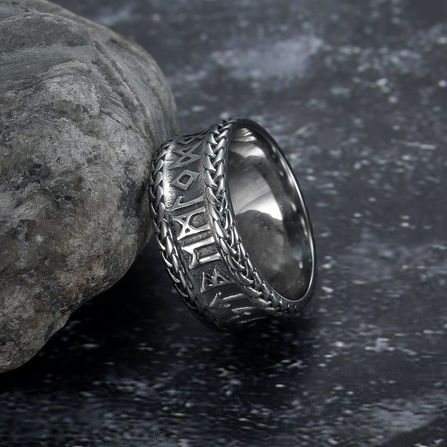 Nordic Pride Handcrafted Stainless Steel Rune and Knotwork Ring