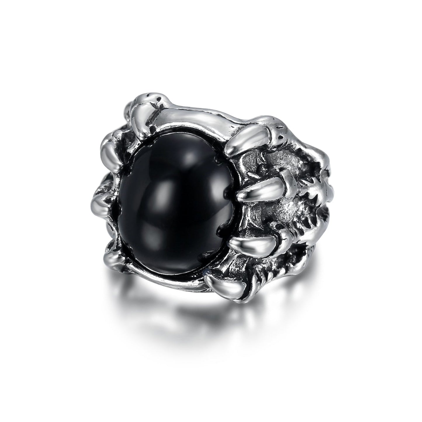 Nordic Pride Handcrafted Stainless Steel Basilisk Claw Biker Ring With Inset Stone
