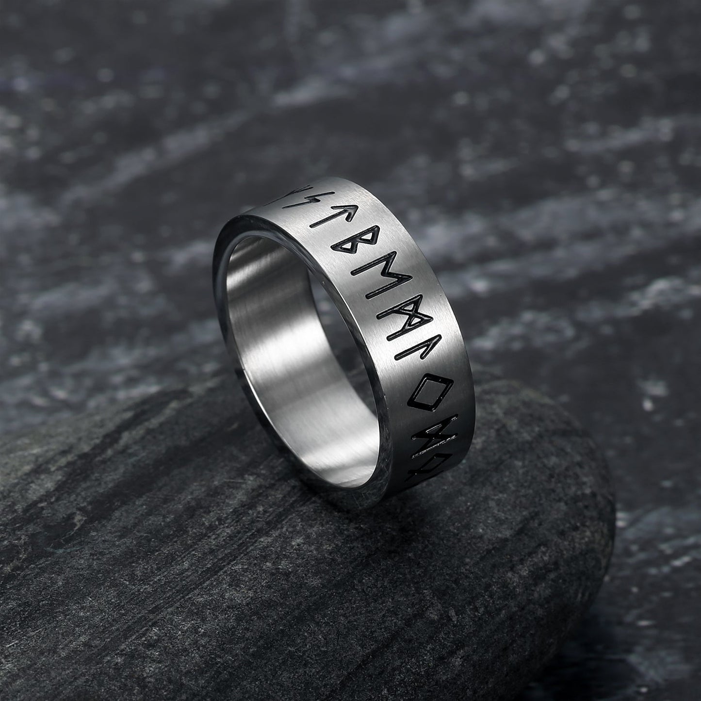 Nordic Pride Handcrafted Stainless Steel Wide Rune Ring