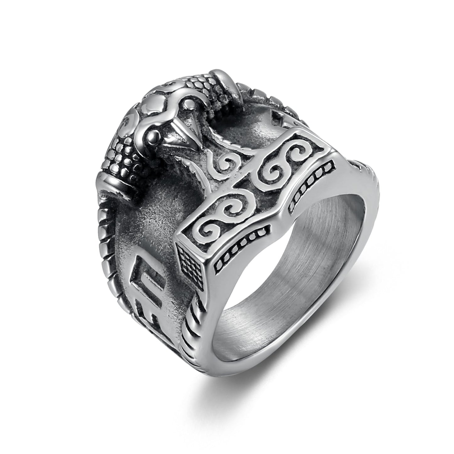 Nordic Pride Handcrafted Stainless Steel Thor's Gavel and Rune Ring