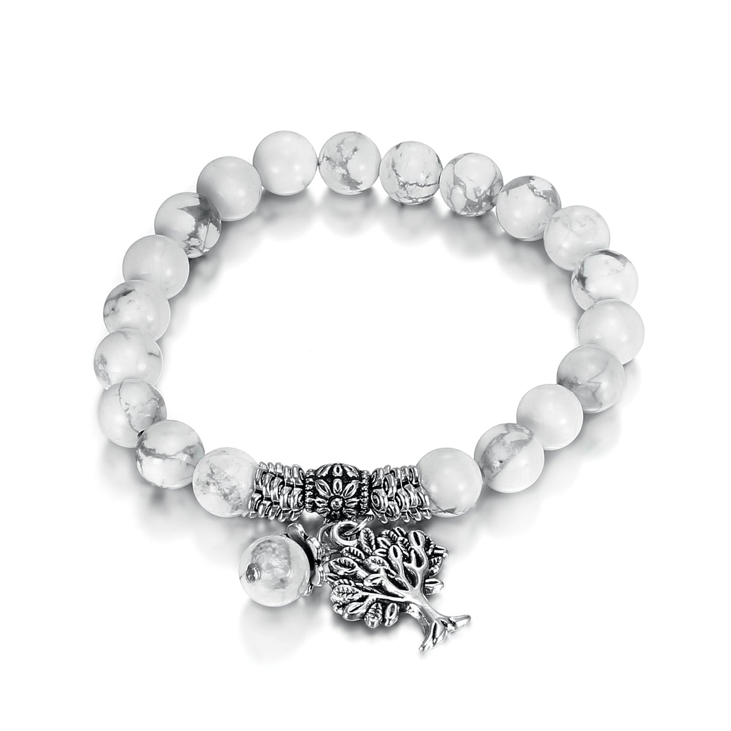 Nordic Pride White Howlite Gemstone Bracelet with Tree of Life Charm