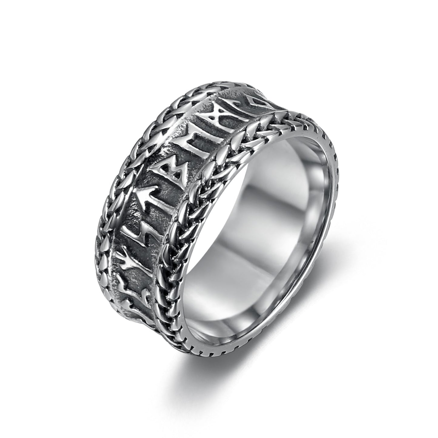 Nordic Pride Handcrafted Stainless Steel Rune and Knotwork Ring