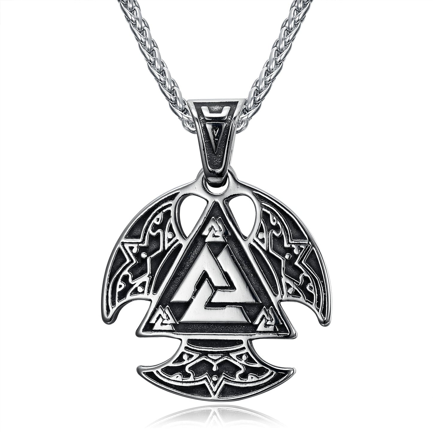Nordic Pride Circular Handcrafted Stainless Steel Valknut Symbol Axe Head Pendant