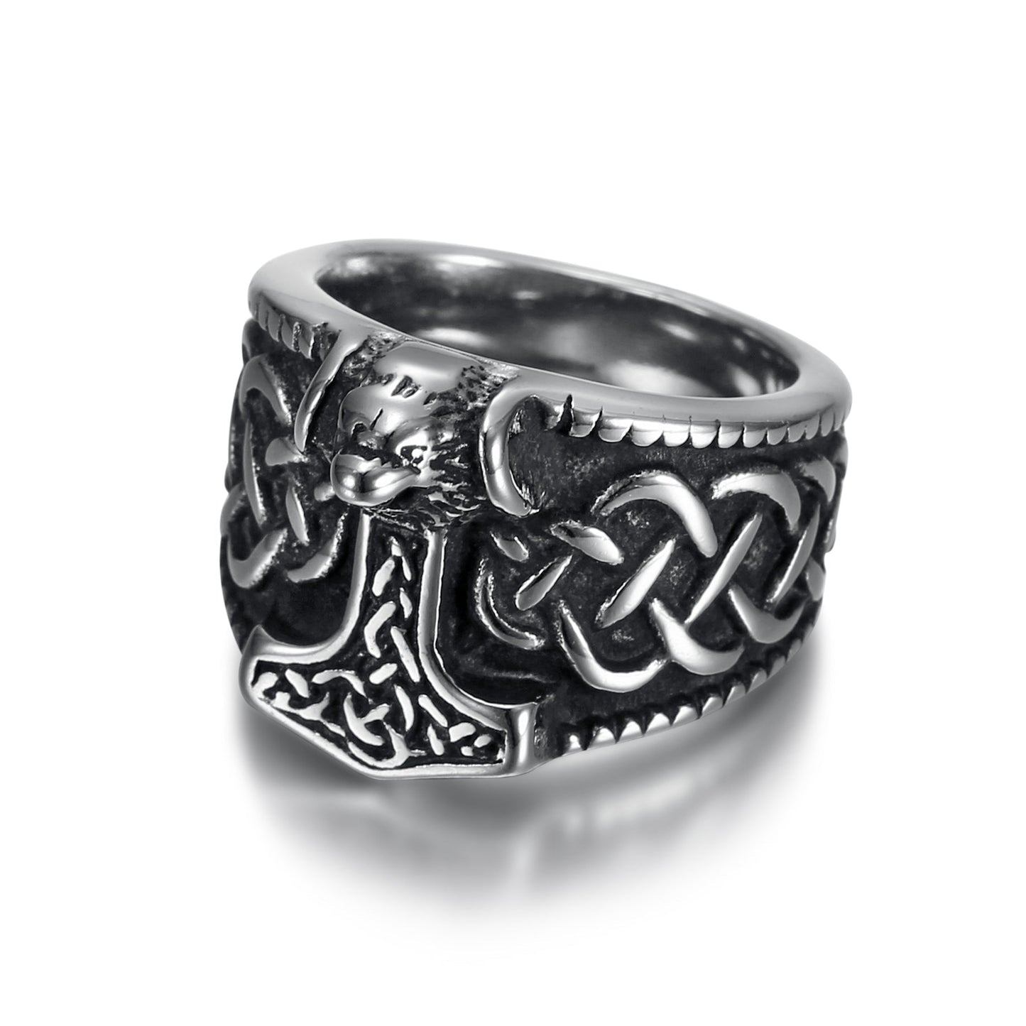 Nordic Pride Handcrafted Stainless Steel Thor's Gavel and Celtic Knotwork Ring