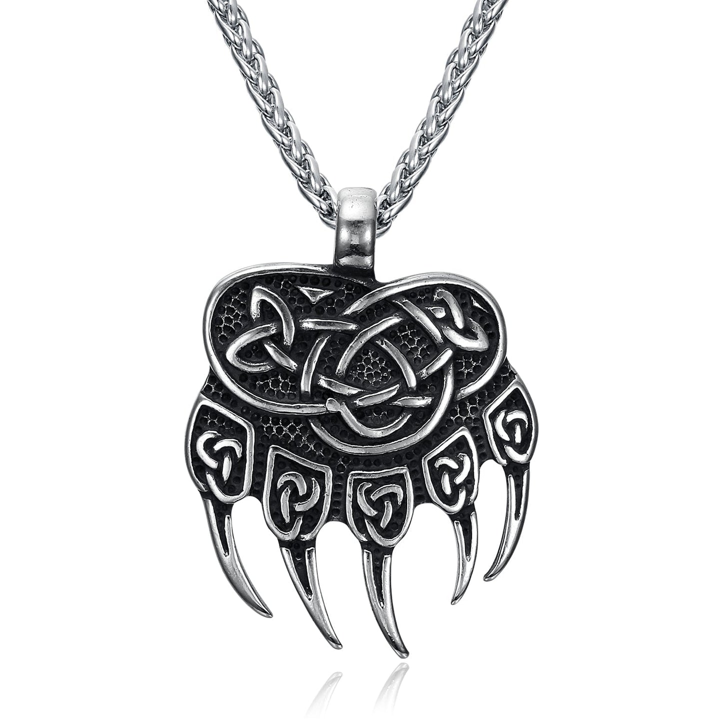 Nordic Pride Handcrafted Stainless Steel Bear Paw Pendant & Chain