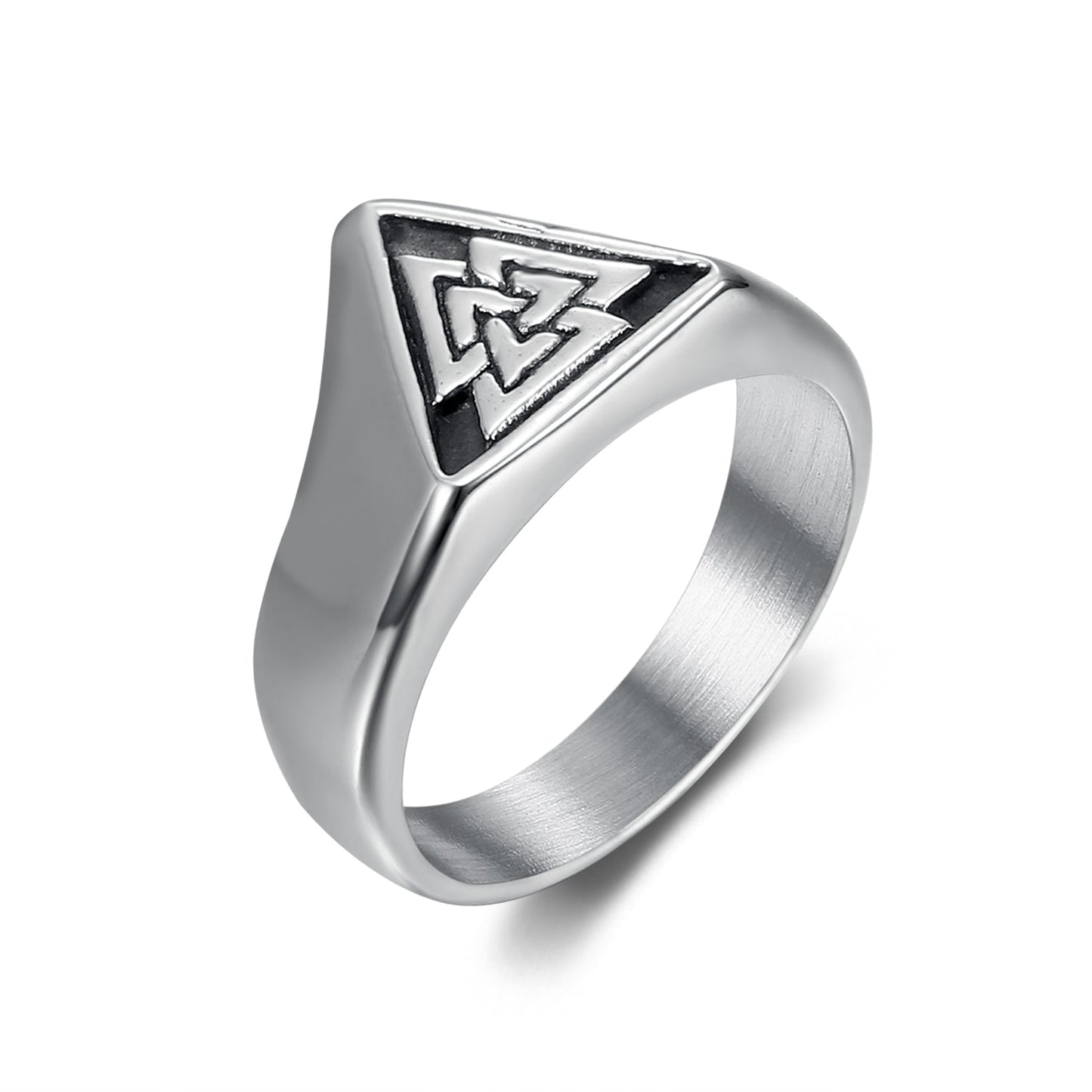 Nordic Pride Handcrafted Stainless Steel Triangular Valknut Symbol Ring