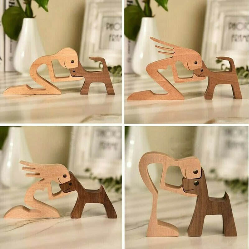 ๐Man and Cat Wood Sculpture Ornaments