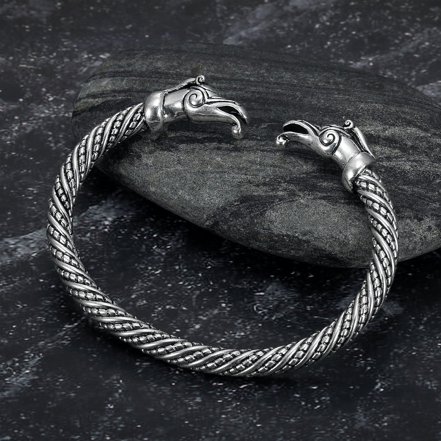 Nordic Pride Handcrafted Stainless Steel Basilisk Head Torc Bracelet