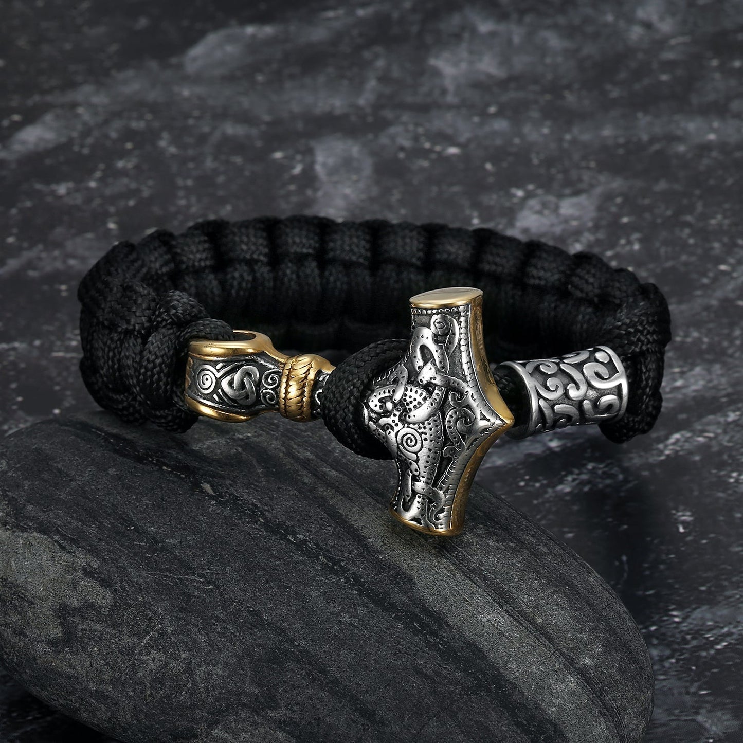 Nordic Pride Handcrafted Stainless Steel Paracord and Mjolnir Bracelet