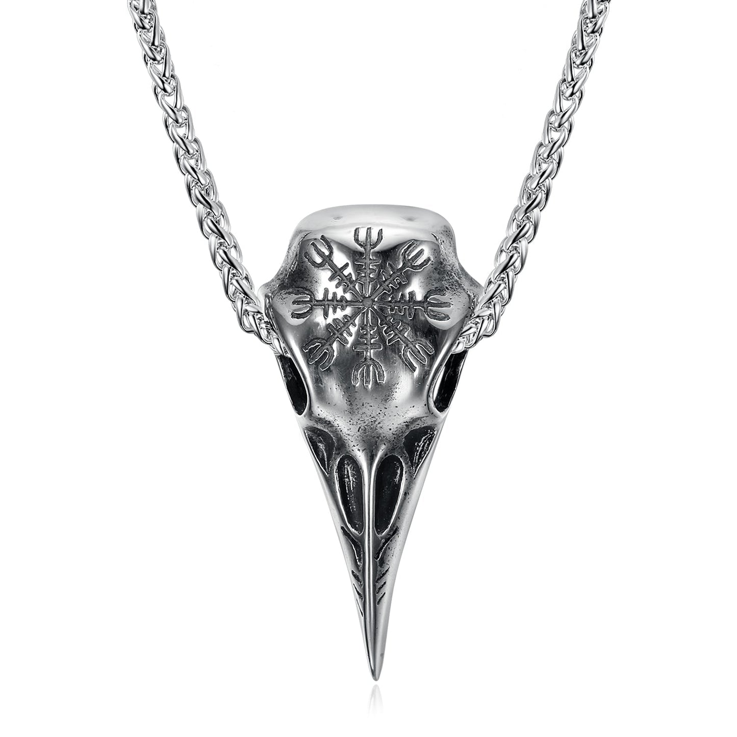 Nordic Pride Gold & Silver Handcrafted Stainless Steel Raven Skull and Helm of Terror Pendant