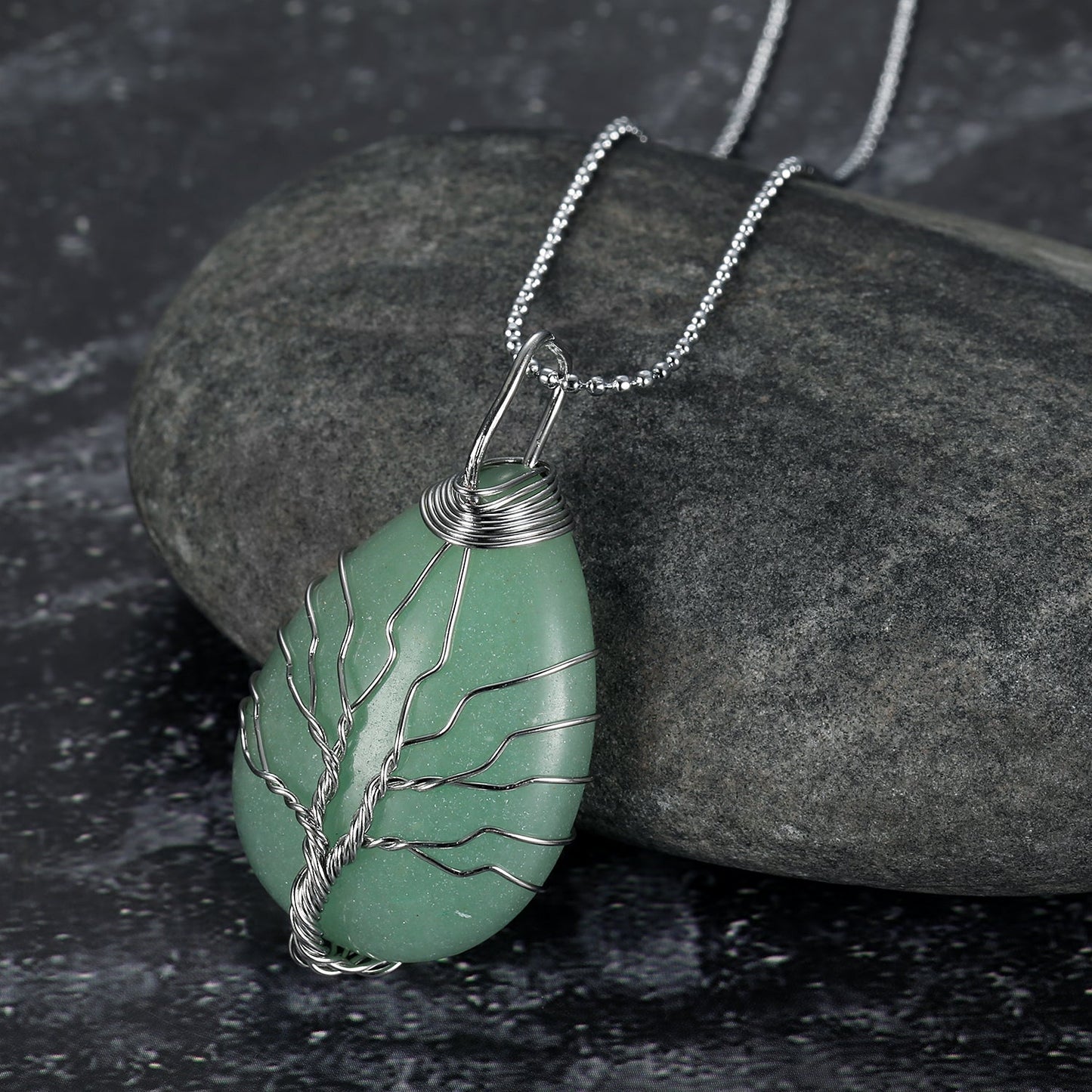 Nordic Pride Celtic Tree of Life Pendant & Chain on Teardrop Semi-Precious Stone