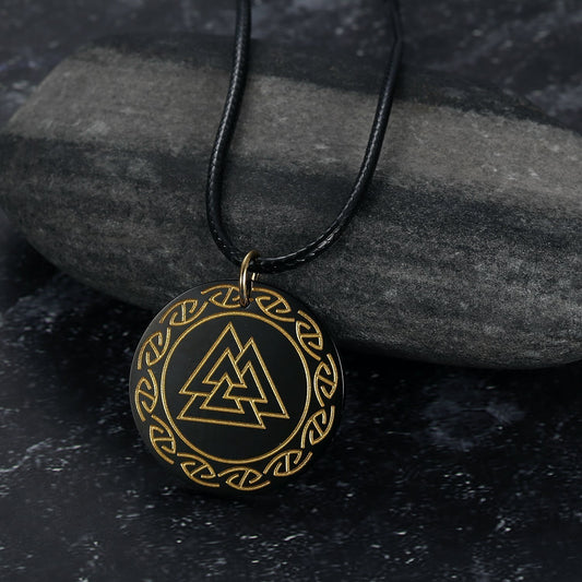 Nordic Pride Circular Horn Valknut Symbol Pendant & Chain