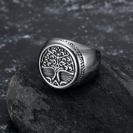 Nordic Pride Handcrafted Stainless Steel Celtic Tree of Life Circular Ring