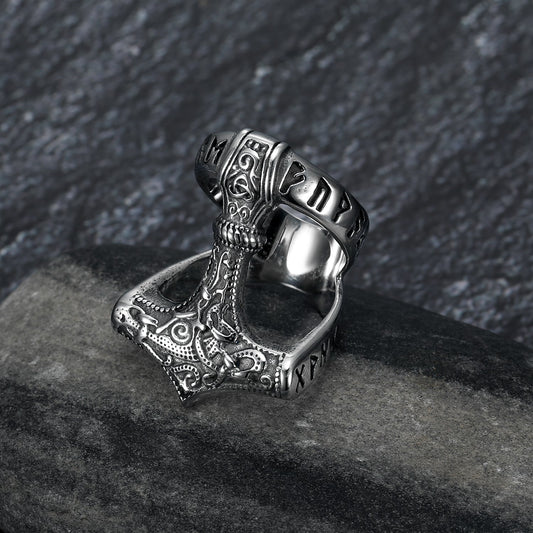 Nordic Pride Handcrafted Stainless Steel Open Thor's Gavel Ring