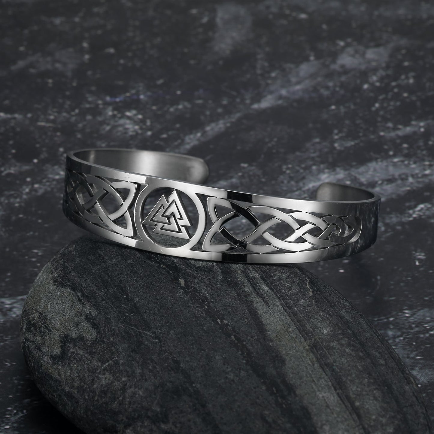 Nordic Pride Handcrafted Stainless Steel Valknut Symbol and Celtic Design Bracelet