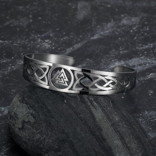 Nordic Pride Handcrafted Stainless Steel Valknut Symbol and Celtic Design Bracelet