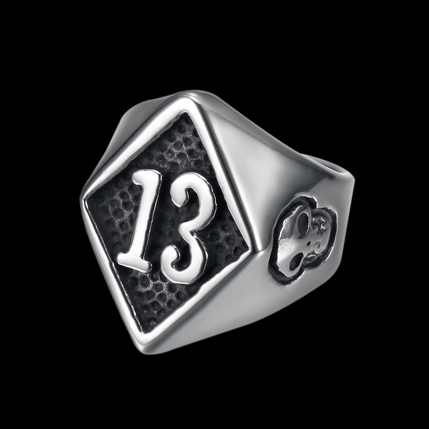 LUCKY 13 SILVER SKULL RING